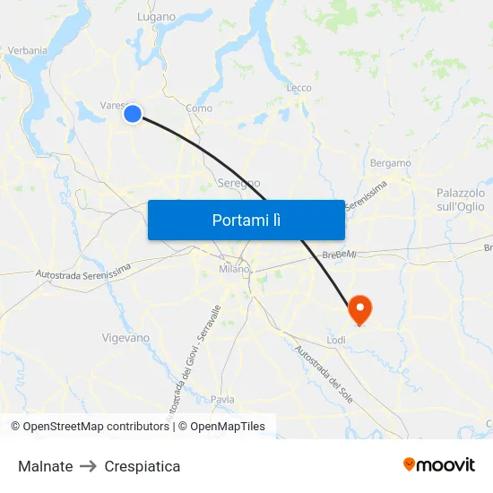 Malnate to Crespiatica map