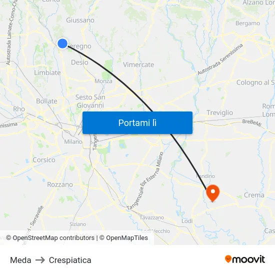 Meda to Crespiatica map