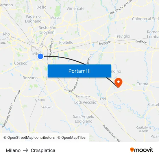 Milano to Crespiatica map