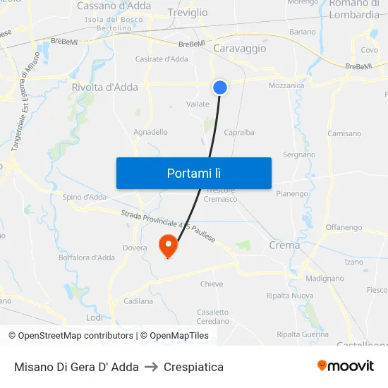 Misano Di Gera D' Adda to Crespiatica map
