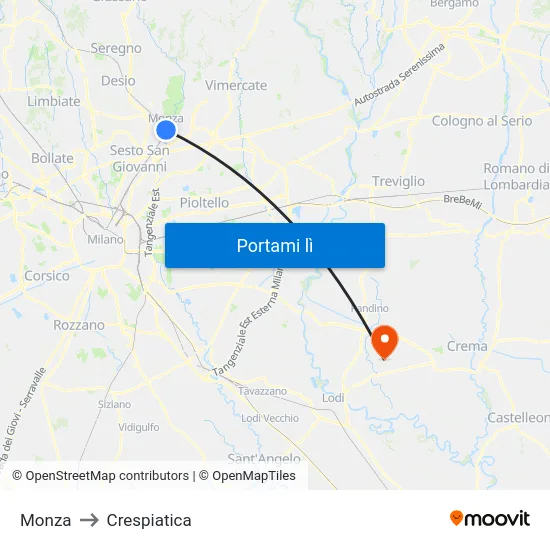 Monza to Crespiatica map