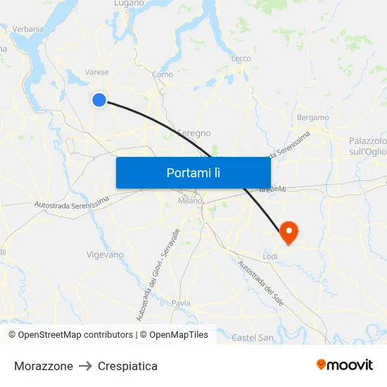 Morazzone to Crespiatica map