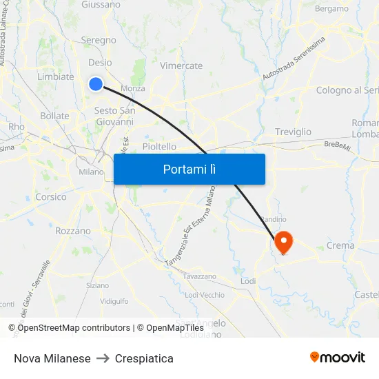 Nova Milanese to Crespiatica map