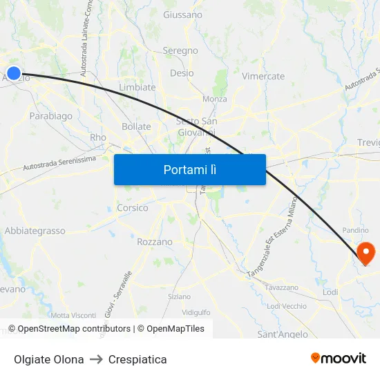 Olgiate Olona to Crespiatica map