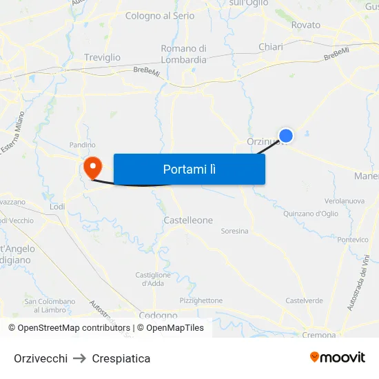 Orzivecchi to Crespiatica map