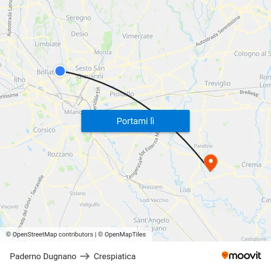 Paderno Dugnano to Crespiatica map