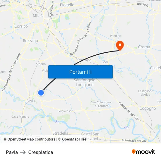 Pavia to Crespiatica map