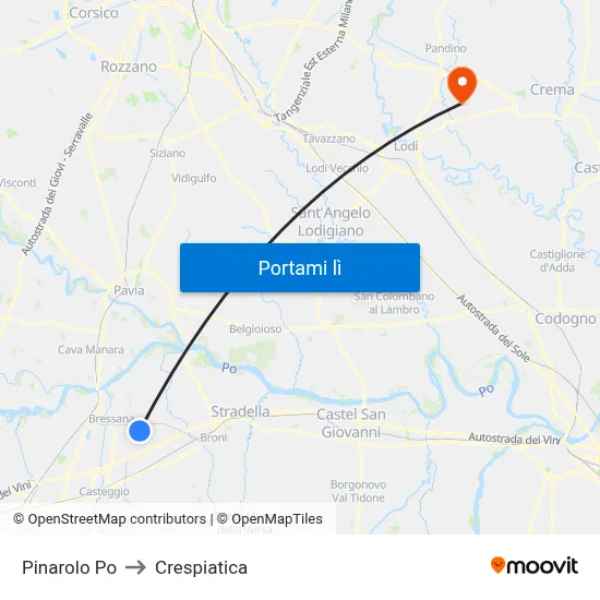Pinarolo Po to Crespiatica map