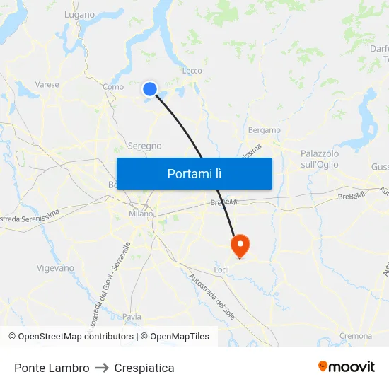 Ponte Lambro to Crespiatica map