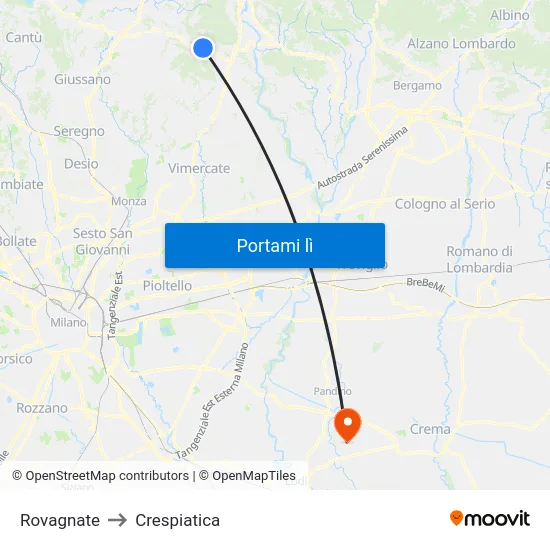 Rovagnate to Crespiatica map