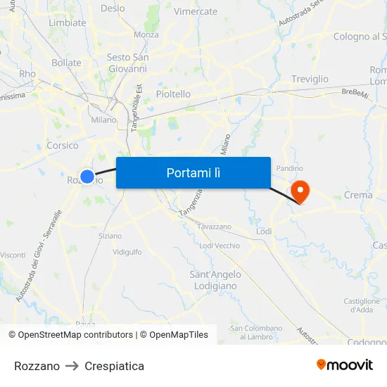 Rozzano to Crespiatica map