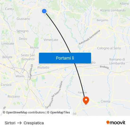 Sirtori to Crespiatica map