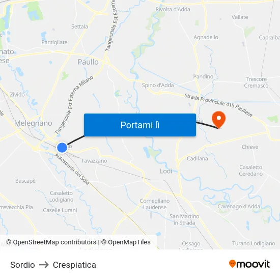 Sordio to Crespiatica map