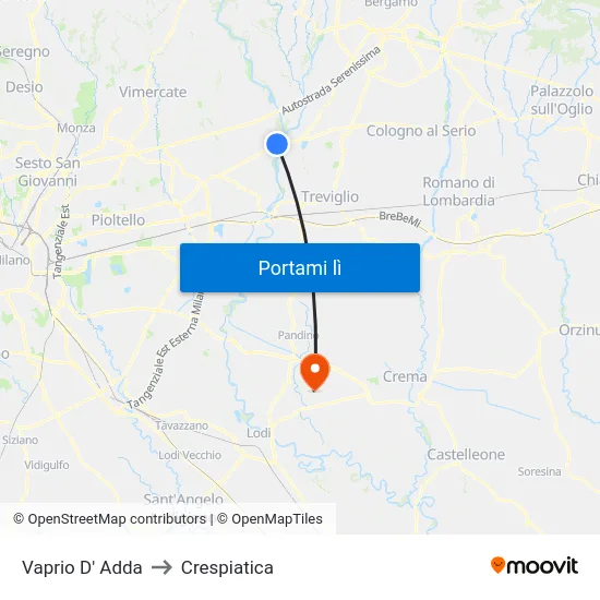 Vaprio D' Adda to Crespiatica map