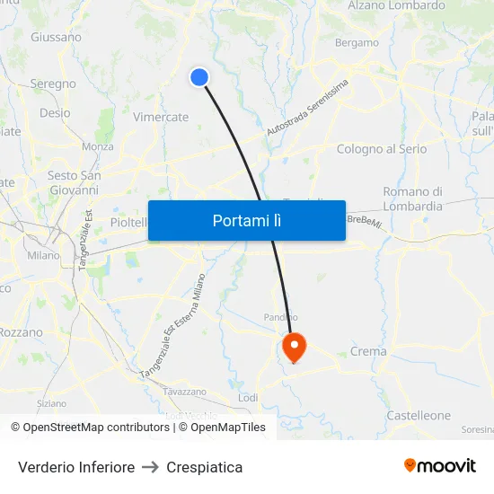 Verderio Inferiore to Crespiatica map