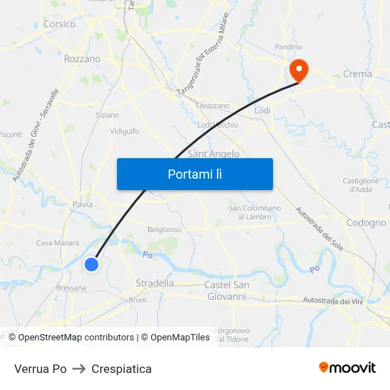 Verrua Po to Crespiatica map