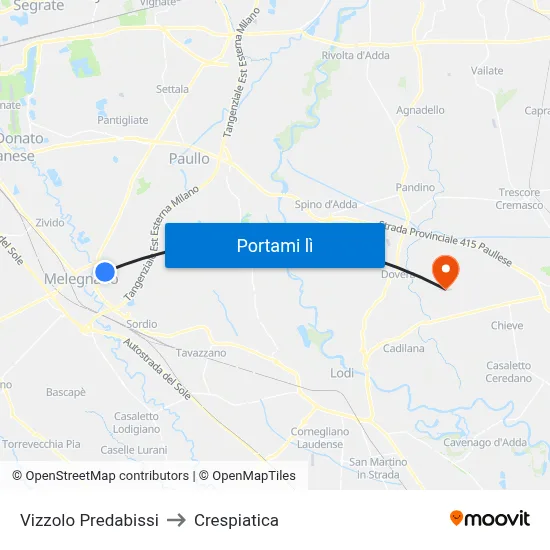 Vizzolo Predabissi to Crespiatica map