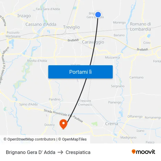 Brignano Gera D' Adda to Crespiatica map