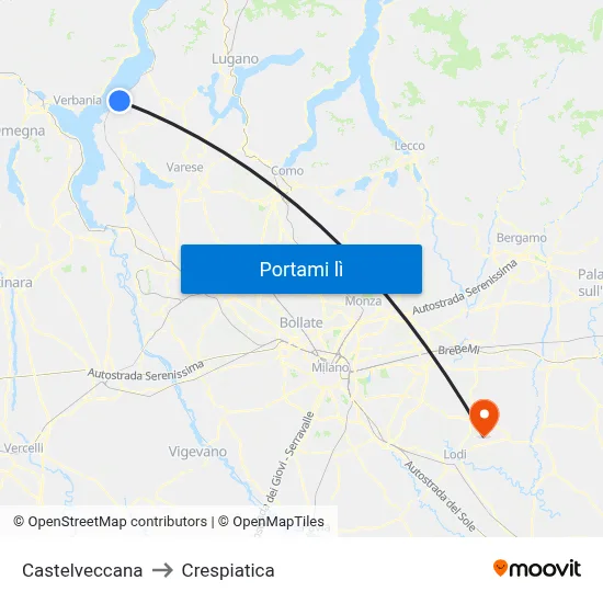 Castelveccana to Crespiatica map