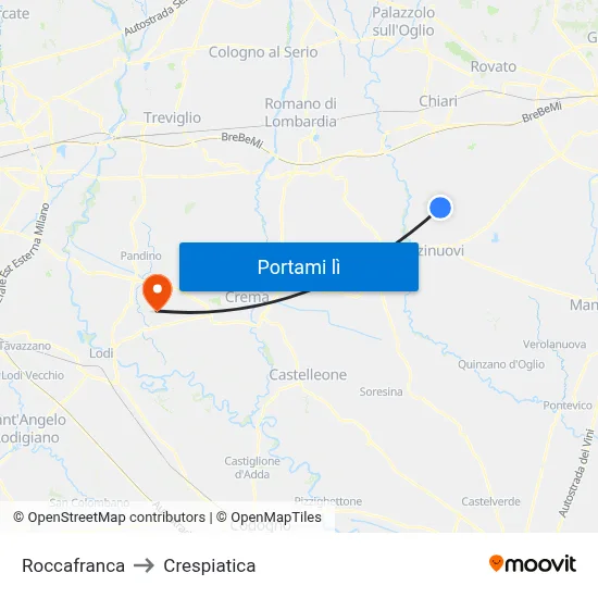 Roccafranca to Crespiatica map