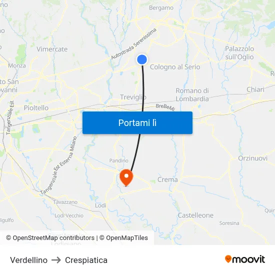 Verdellino to Crespiatica map