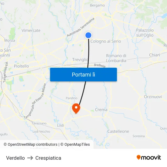 Verdello to Crespiatica map