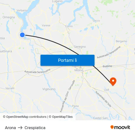 Arona to Crespiatica map