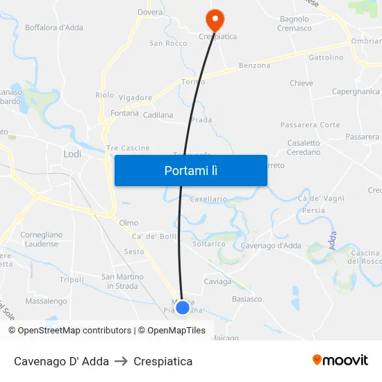 Cavenago D' Adda to Crespiatica map