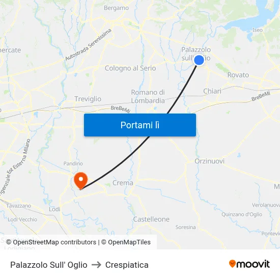 Palazzolo Sull' Oglio to Crespiatica map