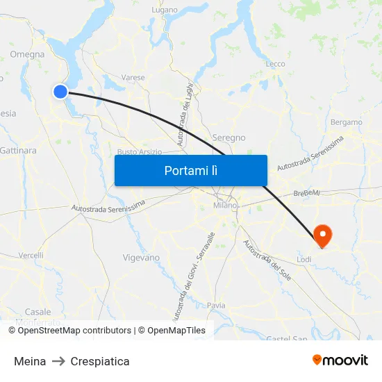 Meina to Crespiatica map