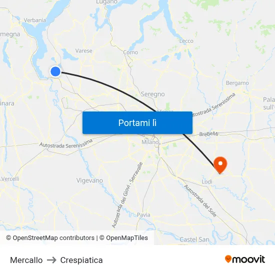 Mercallo to Crespiatica map
