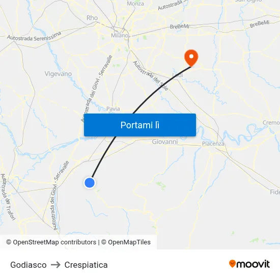 Godiasco to Crespiatica map