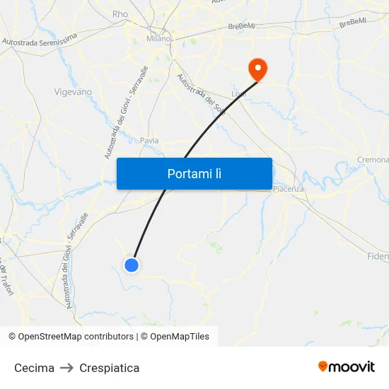 Cecima to Crespiatica map