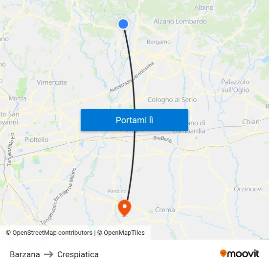 Barzana to Crespiatica map