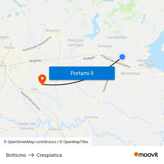 Botticino to Crespiatica map