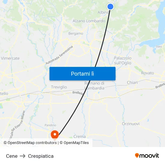 Cene to Crespiatica map