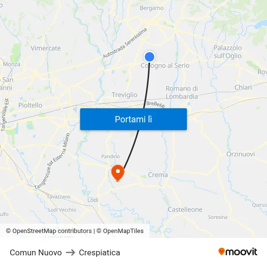 Comun Nuovo to Crespiatica map