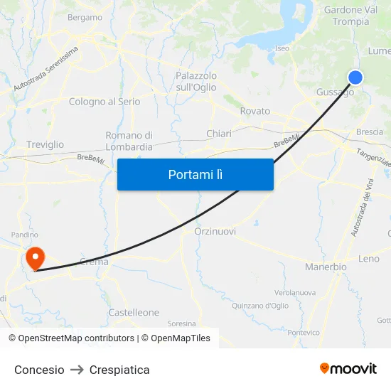 Concesio to Crespiatica map