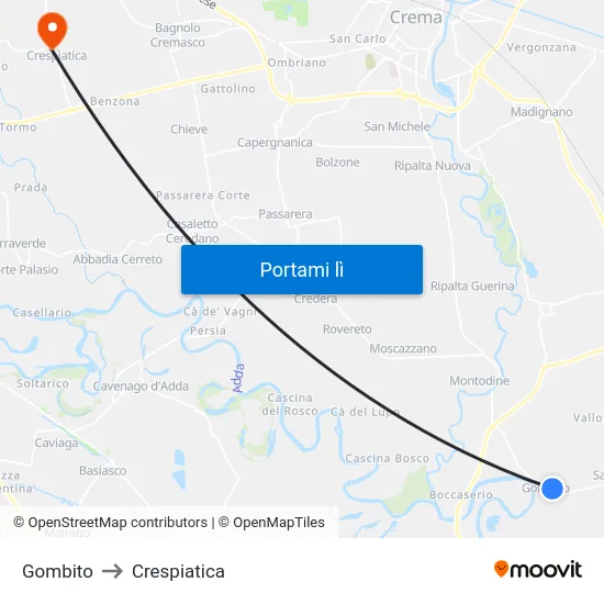 Gombito to Crespiatica map