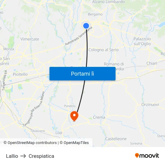 Lallio to Crespiatica map