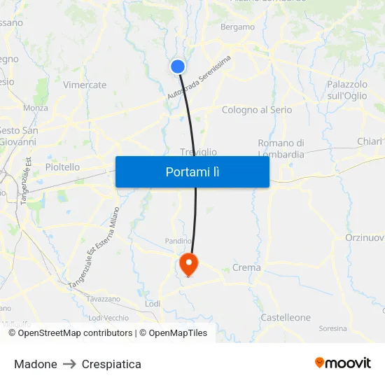 Madone to Crespiatica map