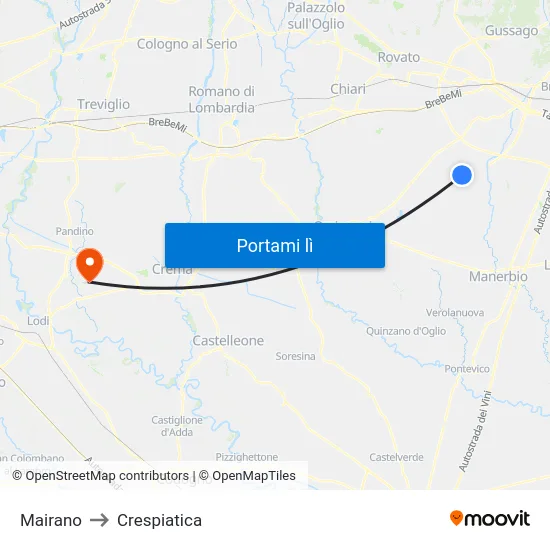 Mairano to Crespiatica map