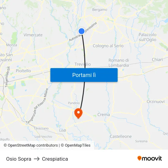 Osio Sopra to Crespiatica map