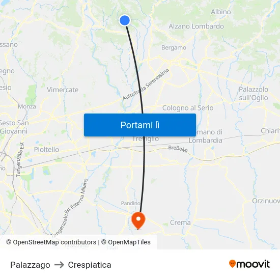 Palazzago to Crespiatica map