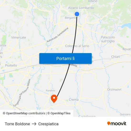 Torre Boldone to Crespiatica map