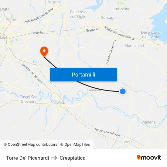 Torre De' Picenardi to Crespiatica map