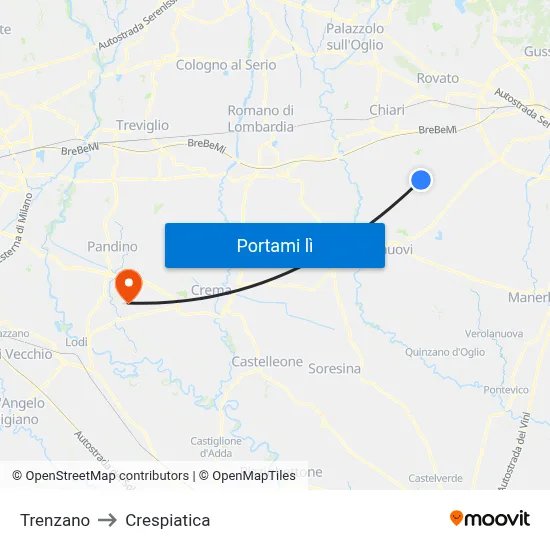 Trenzano to Crespiatica map