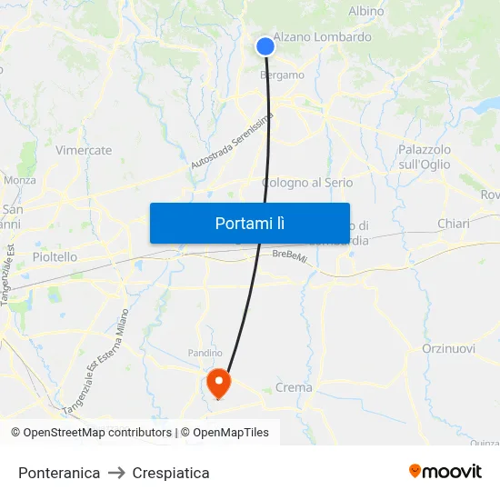Ponteranica to Crespiatica map