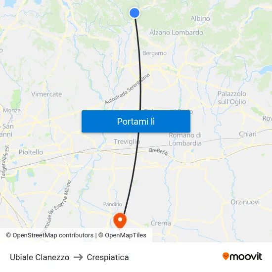 Ubiale Clanezzo to Crespiatica map