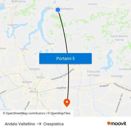 Andalo Valtellino to Crespiatica map